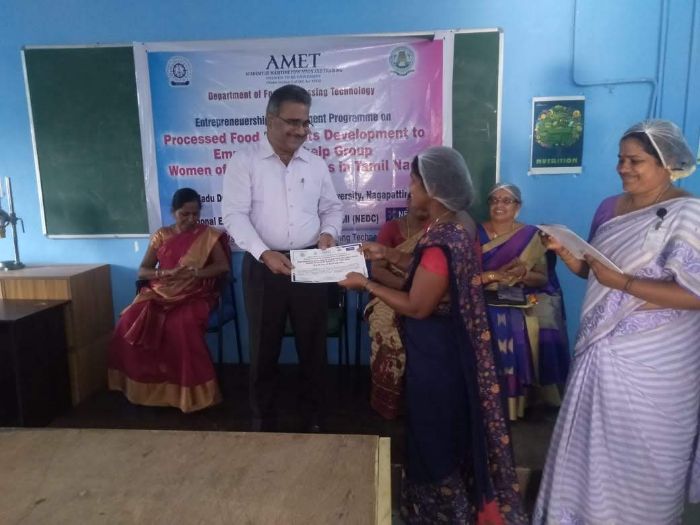 Department of Food Processing Technology in association with Tamil Nadu Dr. J. Jayalalithaa Fisheries University, Nagapattinam and National Entrepreneurship Development Cell (NEDC) organized Entrepreneurship Development Programme on Processed Food Products Development to Empower Self-help Group Women of Coastal Districts in Tamil Nadu held on 23 & 24 May 2019