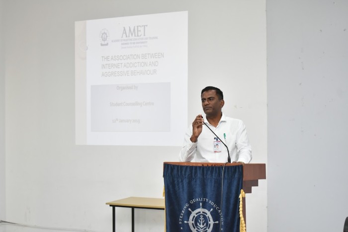 AMET Student Counselling Centre organized a seminar on 'The Association between internet addiction and aggressive behaviour' held at Shri Janakiraman Auditorium on 12 Jan 2019