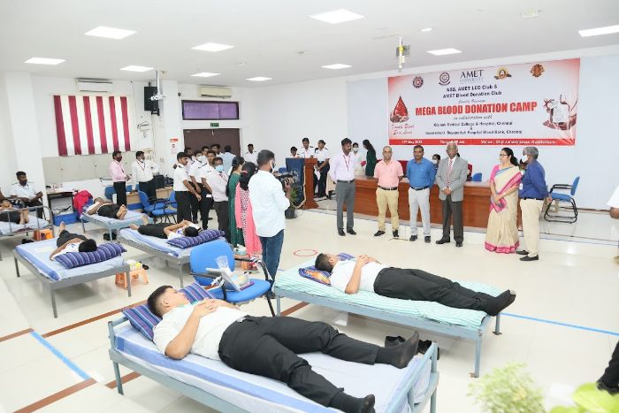NSS, AMET LEO Club and AMET Blood Donation Club jointly organized Mega Blood Donation Camp, in collabortion with Kilpauk Medical College & Hospital and Government Royapettah Hospital Blood Bank, Chennai, on 13 May 2022