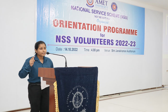 An Orientation Programme for NSS Volunteers 2022-23, organized by AMET National Service Scheme (NSS), on 14 Oct 2022